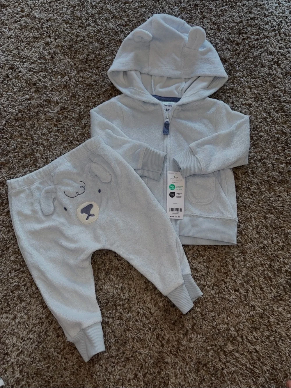 Carter's Soft Light Blue Bear Hoodie & Jogger Set